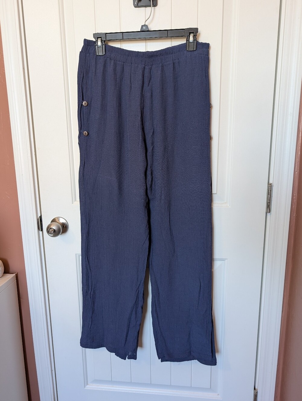 Gaya Designs Swiss Pants Silk Blend Wide Leg Pant Large Blue